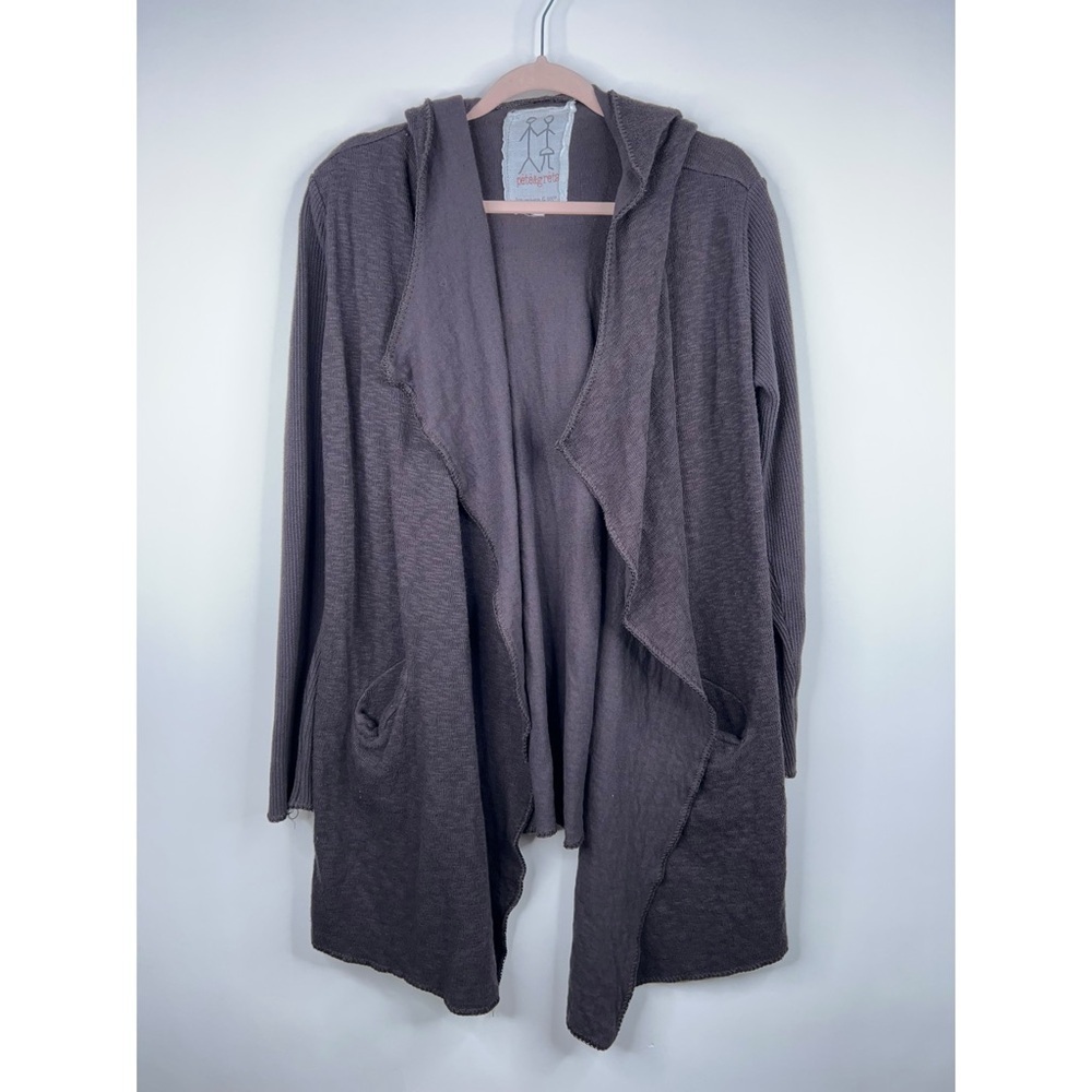 Pete & Greta Brown Open Front Cardigan Sweater Long Sleeve Lagenlook Knit Hooded